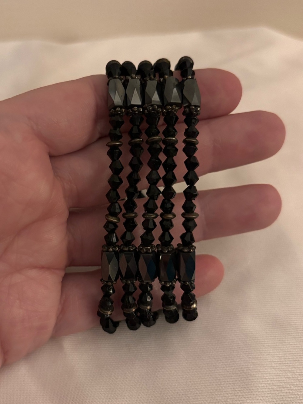 Black Faceted Hematite Magnetic Beaded Coil Bracelet for Women - Picture 3 of 3